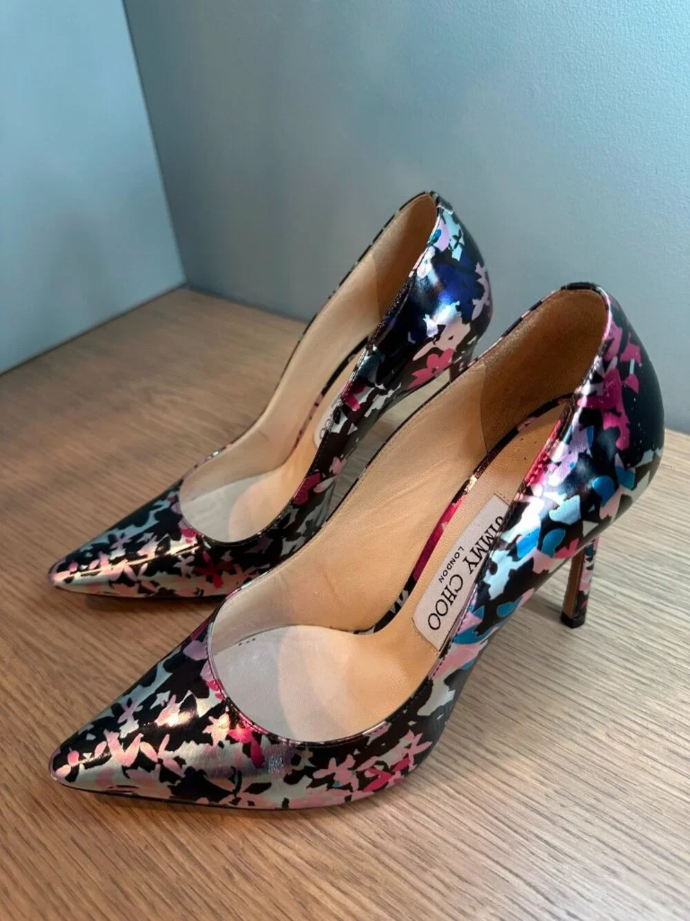 Jimmy Choo Floral Metallic Pumps Heels Pointed Toe